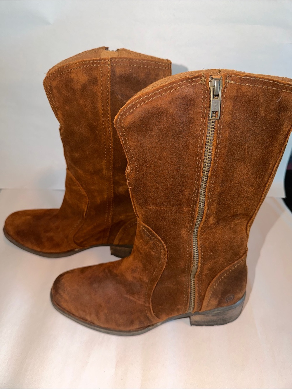 Born Chestnut Suede Mid-Calf Zip Booties